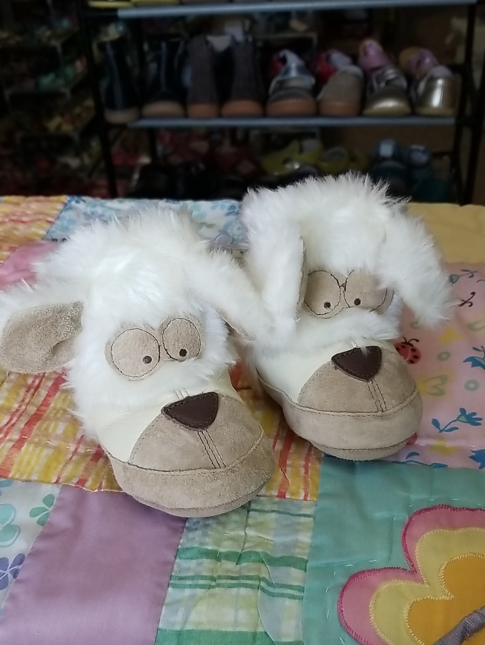 Robeez Cream & Tan Leather & Suede Furry Animal Booties O-6